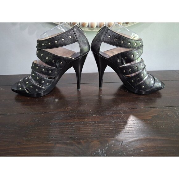 NWOB Michael Kors Studded Black Leather Strappy Stiletto Heels/Sz. 9M - Picture 2 of 11